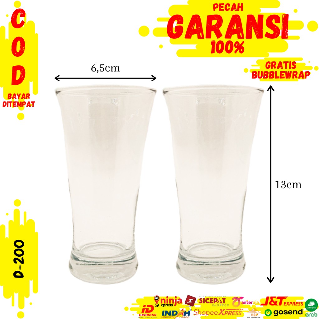 Gelas Sirup Kaca Kecil 200ml (2pcs) Minum Jus Bening Cafe Beling Unik Lucu Polos Cantik D-200