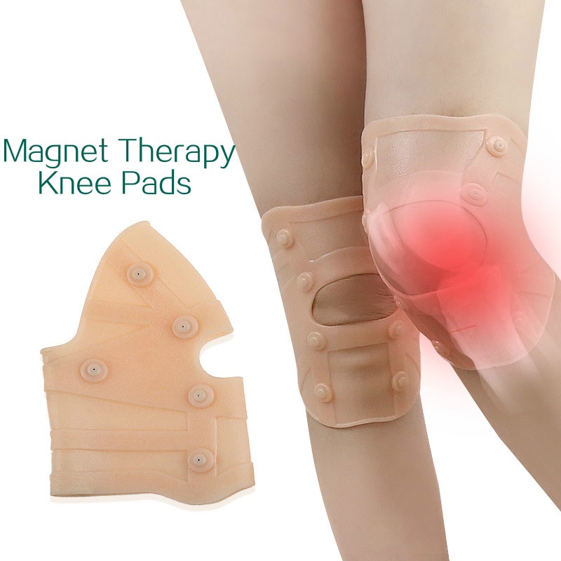 1 Pasang Bantalan Lutut Magnetik Bahan Silikon Elastis Untuk Terapi Arthritis