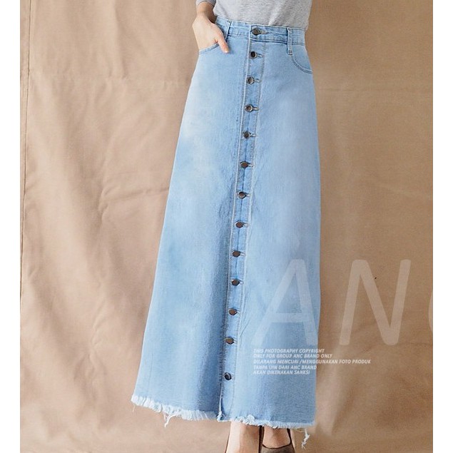 rok panjang jeans kancing depan