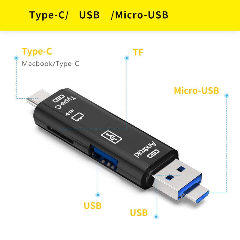 Hot Sale/5-in-1 Type-c Micro TF OTG USB 2.0 Adapter SD Card Reader Android IOS Komputer