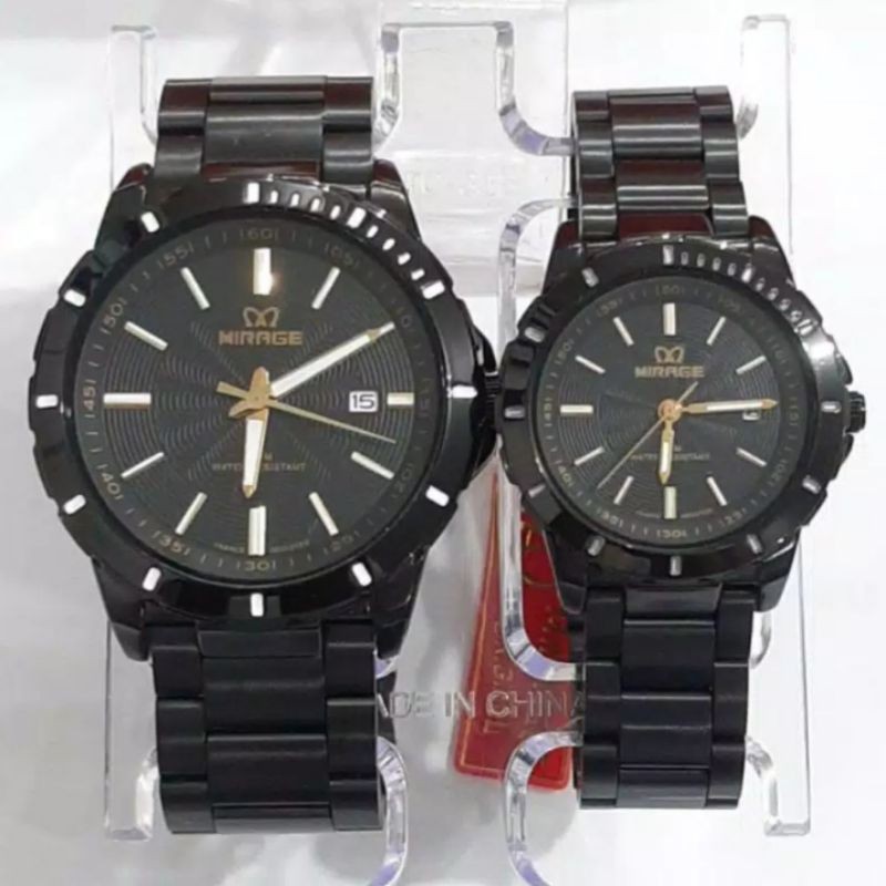 jam tangan couple;MIRAGE M8549BRP-Lhitam~ORIGINAL WATER RESISTANT~TGL~STAINLEES