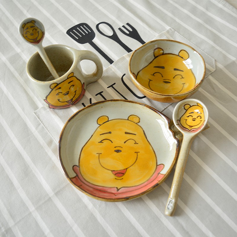 Set Peralatan Makan Mangkuk Sendok Desain  Kartun Pooh 
