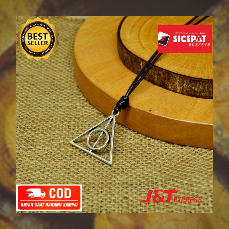 Kalung Pria Wanita Tali Liontin Harry Potter Segitiga Triangle Deathly Hallows Warna Silver Premium Necklace