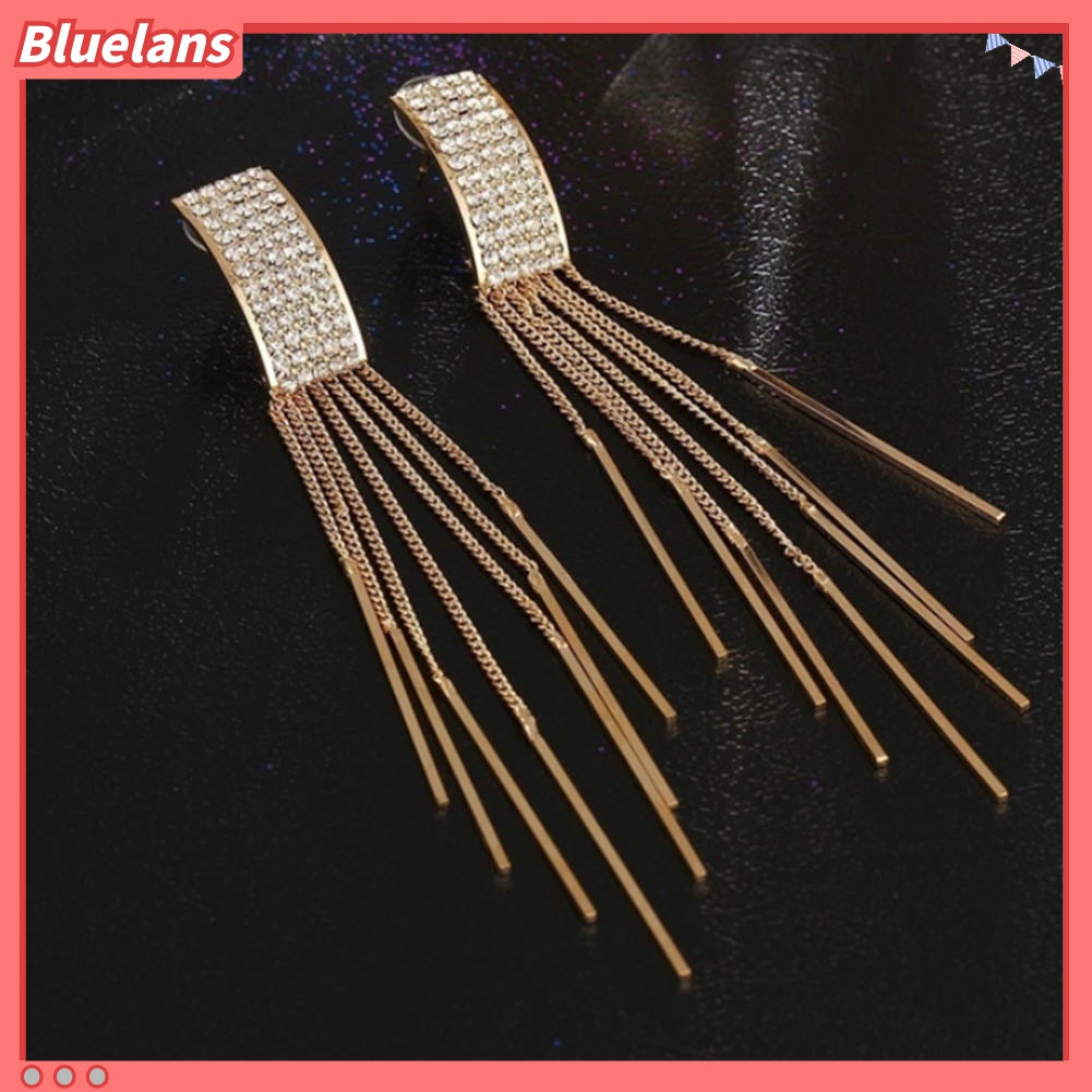 Anting Stud Juntai Panjang Hias Berlian Imitasi Untuk Wanita