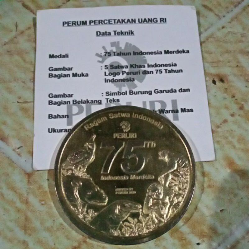 Koin medali 75 kemerdekaan Indonesia merdeka