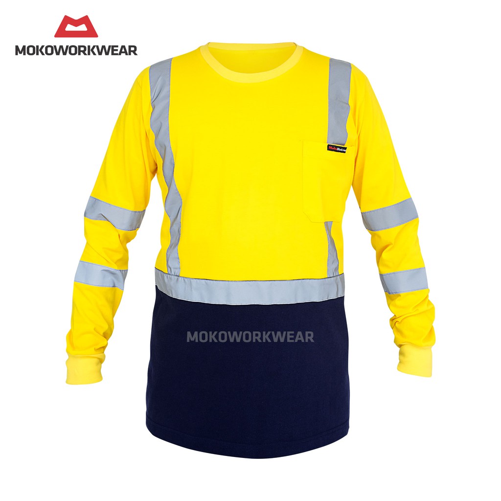 MokoWorkwear - T-SHIRT Safety Yellow-Navy  Moko Workwear