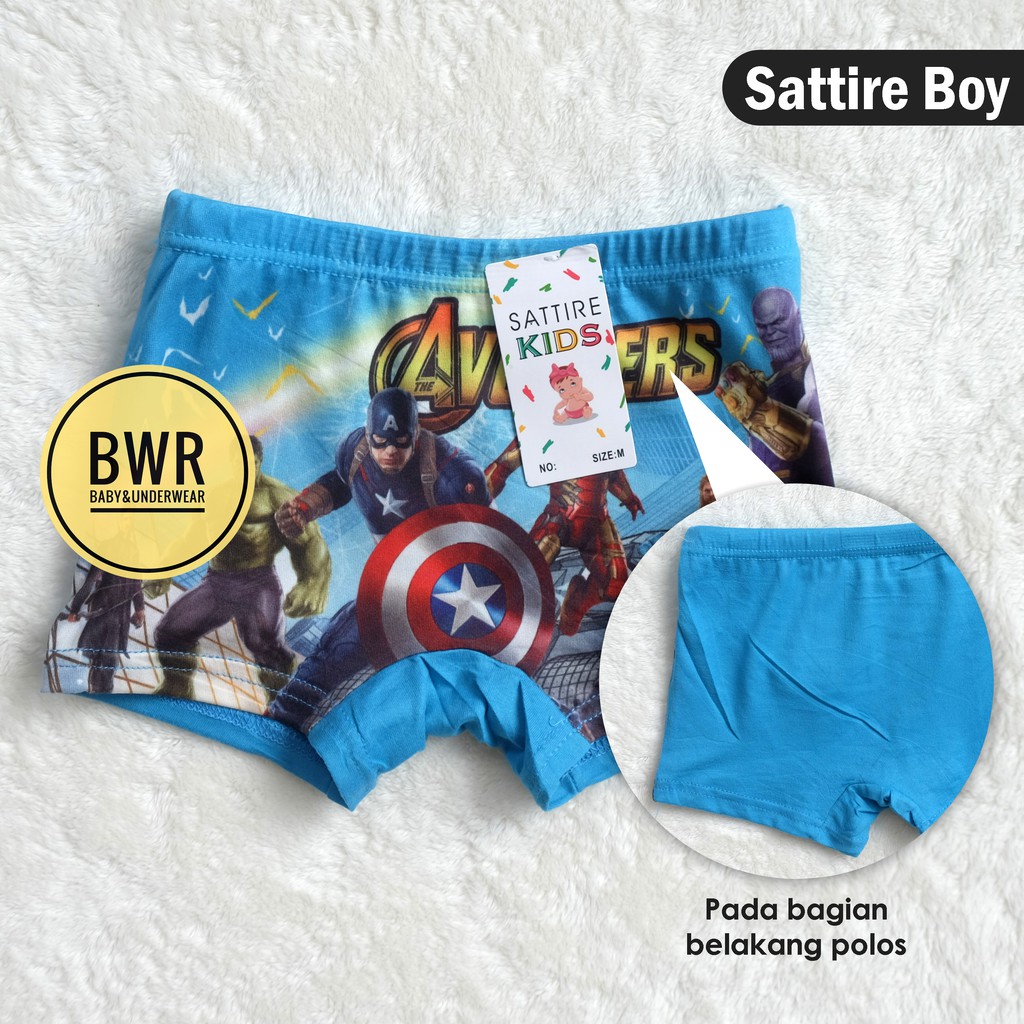 [ 6pc ] Boxer Anak Sattire BOY | Celana Dalam Anak Laki - Laki [III E1-G1] Motif Boy - Bwr