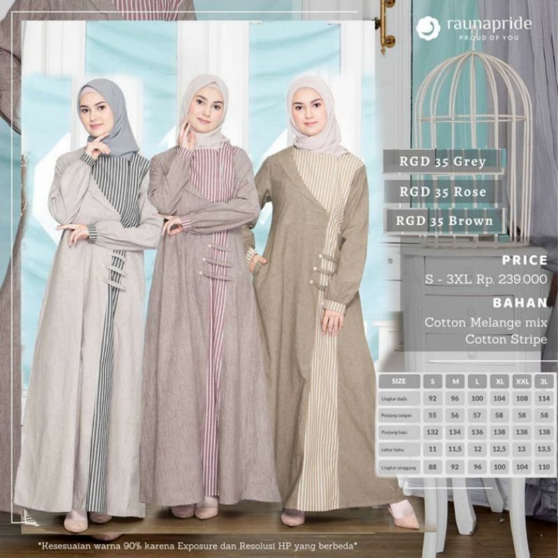 GAMIS KATUN DEWASA &amp; REMAJA | Gamis RAUNA RGD 35 GREY ROSE BROWN | GAMIS REMAJA RAUNA RGR 35 GREY ROSE BROWN