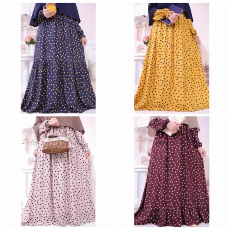 [SIAP KIRIM] DITSY NIGHTGOWN HEART MAROON MUSTARD MOCCA NAVY SIZE S M L XL BY DITSY