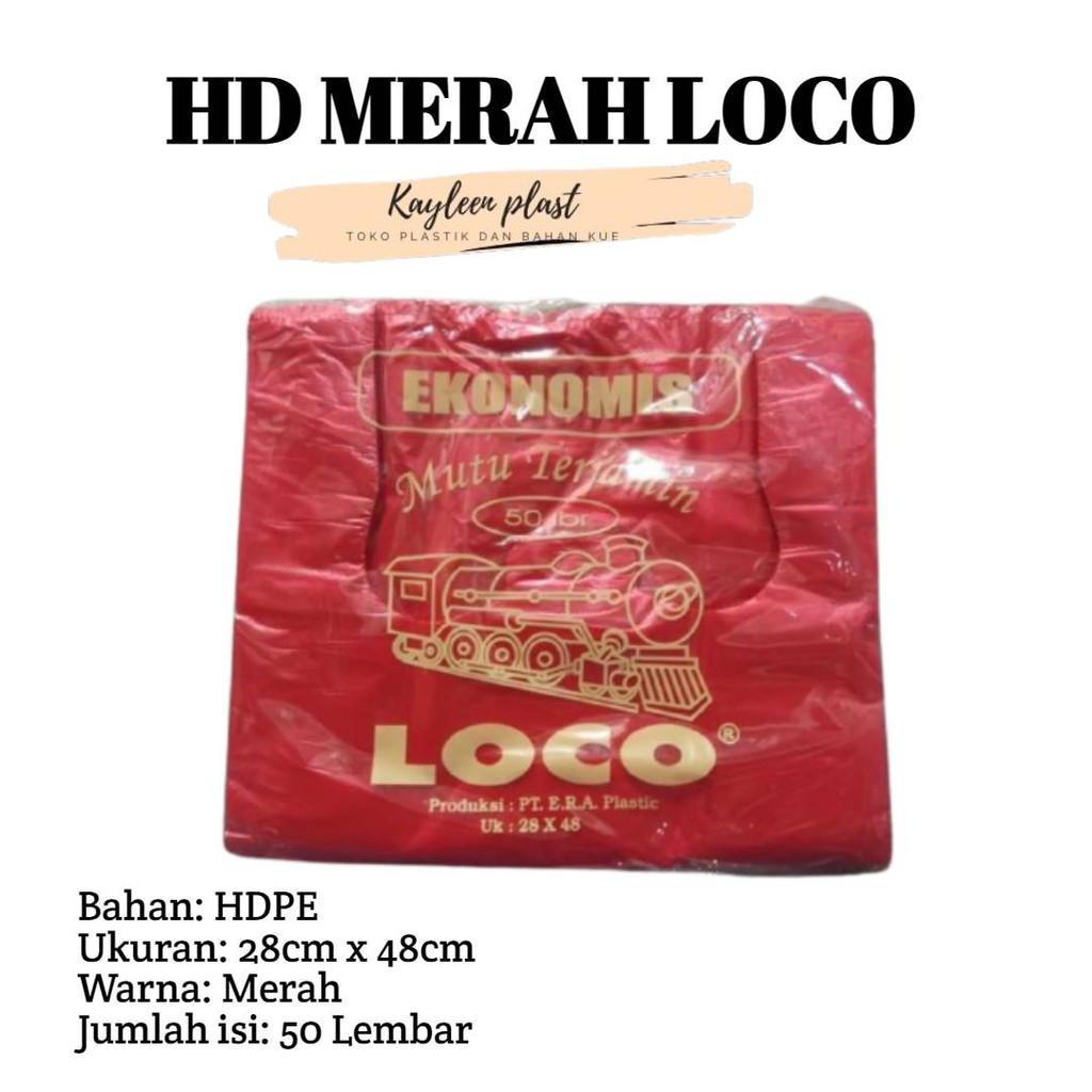 KANTONG PLASTIK KRESEK LOCO MERAH EKONOMIS UK 28 X 48 CM ISI 50 LEMBAR