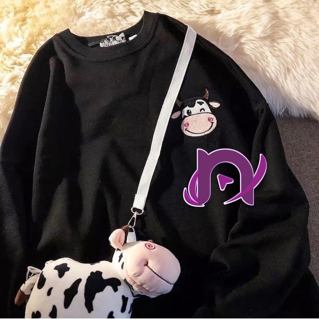 BORDIR COW / SWEATER MOTIF SAPI LUCU BAHAN FLEECE