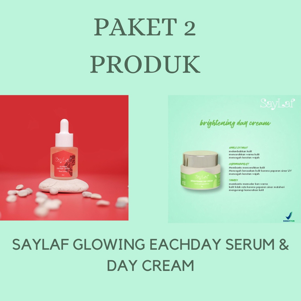 Saylaf - 2 Product Bundling Brightening Krim siang daycream dan serum wajah eachday glowing serum Penghilang flek, jerawat dan memutihkan