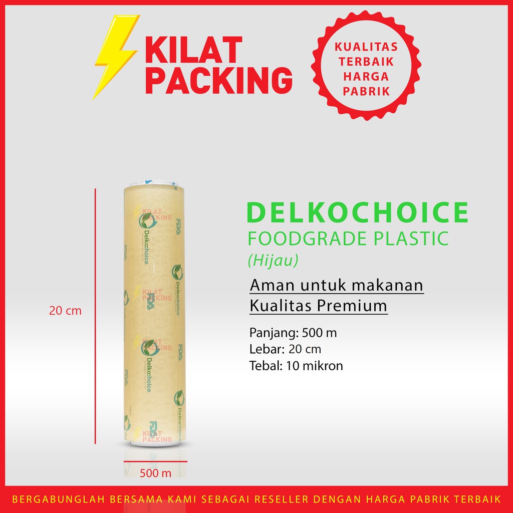 Cling Wrap Delkochoice 20cm x 500m FOOD GRADE premium HIJAU-PLASTIK PEMBUNGKUS MAKANAN - PLASTIK WRA