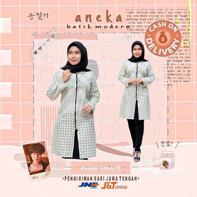 DRESA BATIK WANITA TUNIK BDP BATIK WARNA HIJAU MUDA KONDANGAN KERJA KANTOR XXL