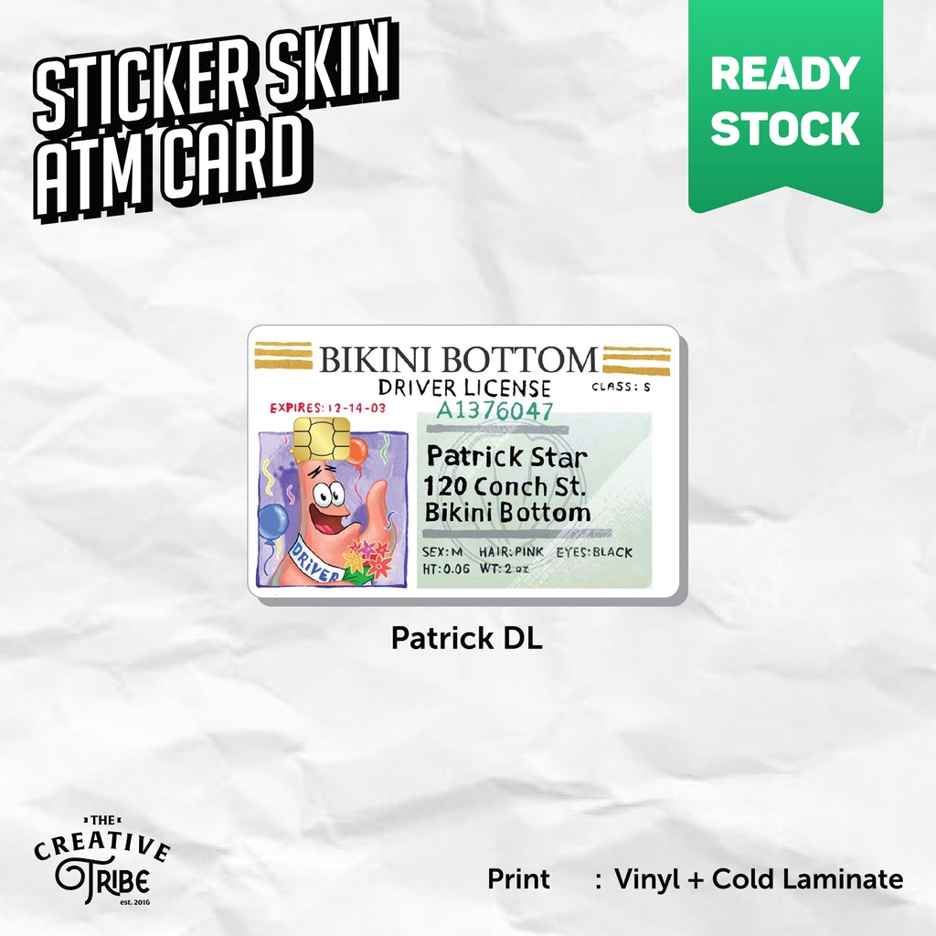 Sticker Skin Card Patrick Driver License for ATM / Etoll / RFID