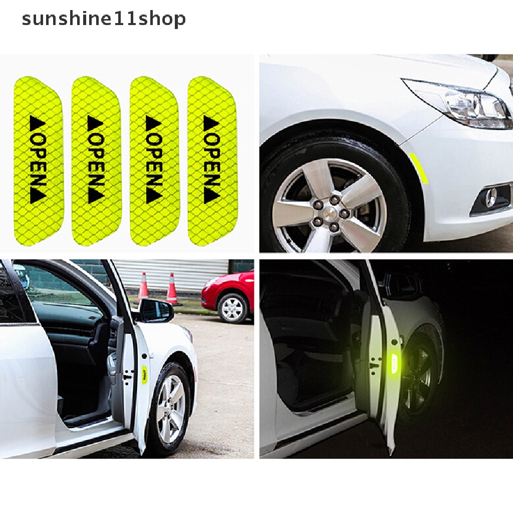 Sho 4pcs Stiker tape Reflektor Warna Hijau Fluorescent Untuk Pintu Mobil