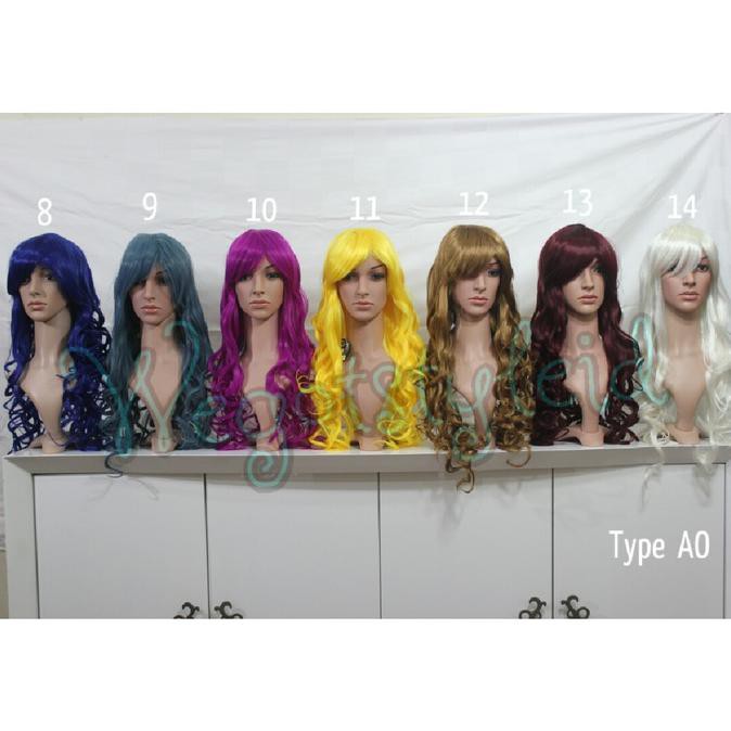 ( WANITA/PRIA KECANTIKAN ) WIG AO +- 80 CM / KERITING PANJANG / COSPLAY WARNA PESTA RAMBUT PALSU