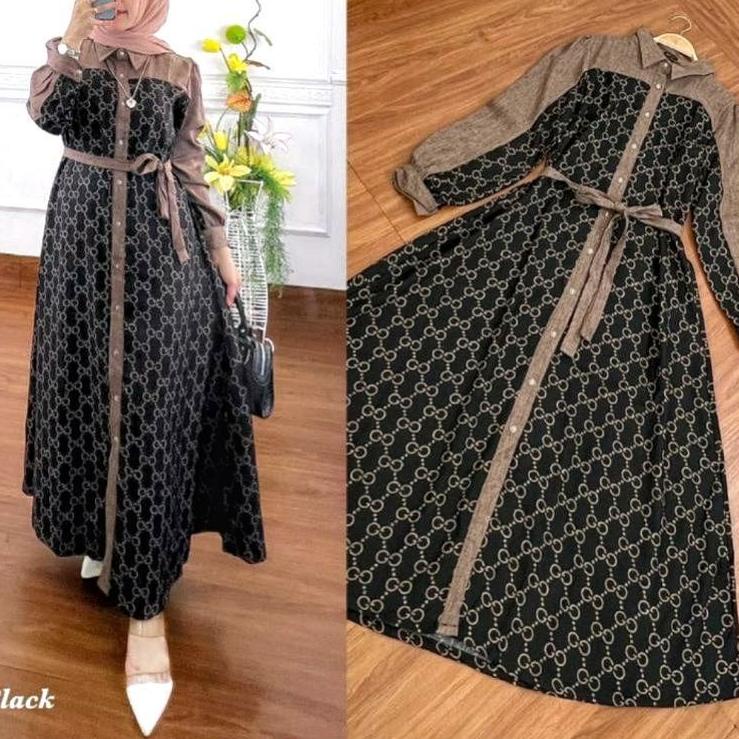 Modern.. GAMIS RAYON PREMIUM/DRESS RAYON MOTIF GUCCI KANCING DEPAN/DRESS RAYON TERBARU/GAMIS RAYON K