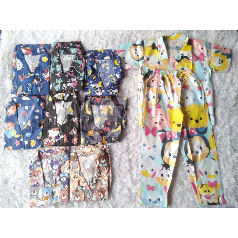 Baju Tidur Anak Piyama 1 Set Baju dan Celana Motif Ukuran L, XL, 8, 10