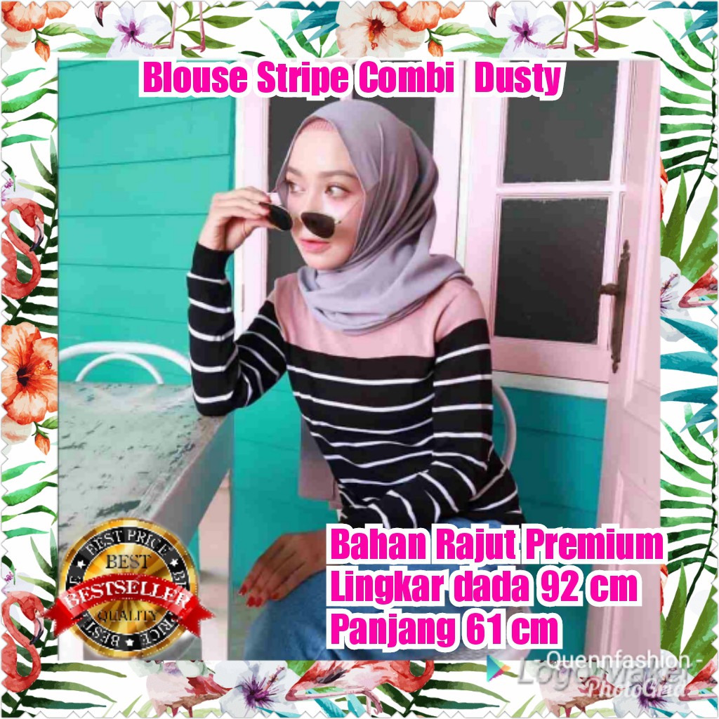 TERMURAH BLOUSE COMBI STRIPE DUSTY  / ARMY / MAROON /TERBARU /TERLARIS/TERPOPULER/TERMURAH