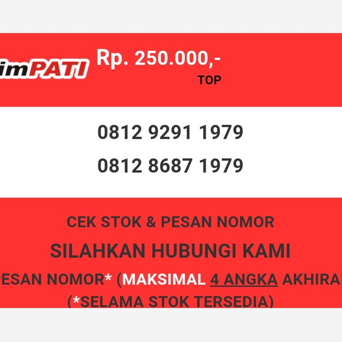 Nomor cantik Telkomsel murah tahun lahir 1979 simpati & loop T0888-250