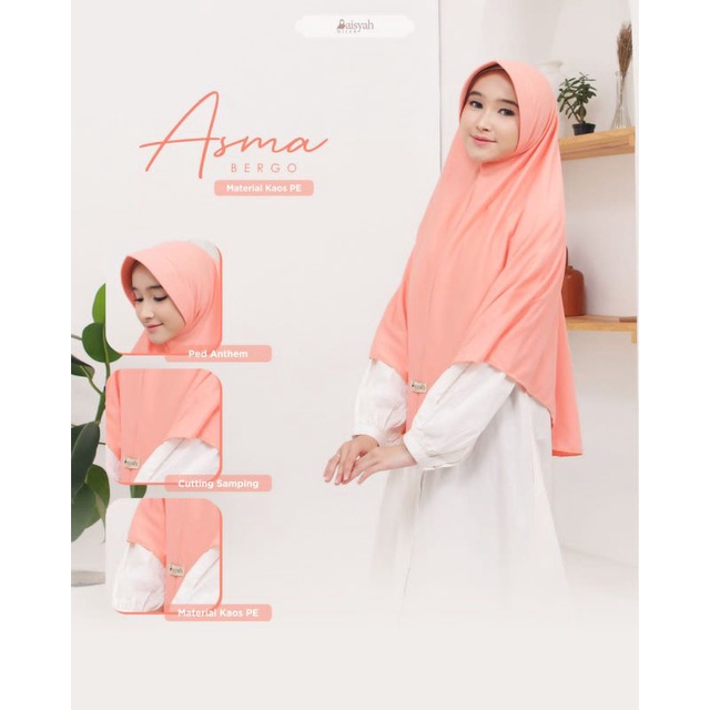 Bergo/hijab/khimar basic Asma pet antem size L, XL, XXL bahan kaos PE adem dan nyaman