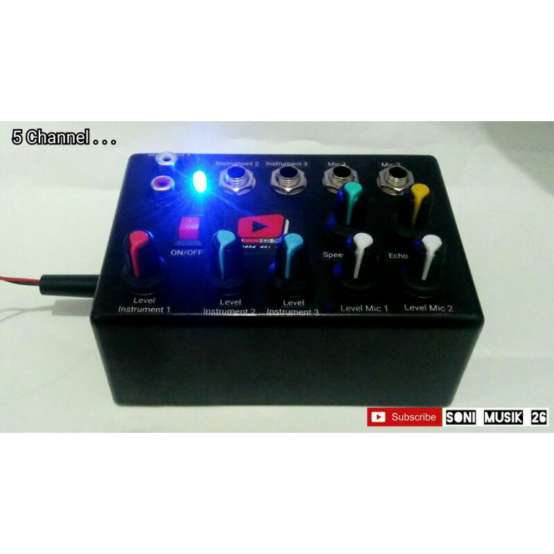 Mini Mixer 5 Channel (Vocal Version) Support Efect Delay (Speed) dan Reverb (Echo)