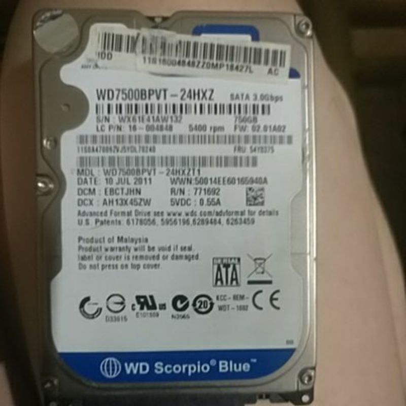 Harddisk RUSAK  750 gb,2,5 inch SATA, Laptop