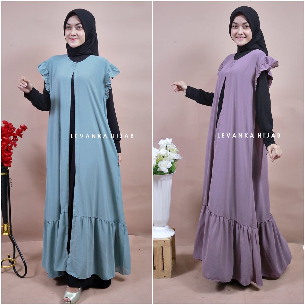 TERBARU !! ZAHRA Long Outer Ruffle / Kardigan Ceruti Panjang Tanpa Lengan