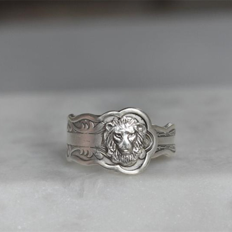 Cincin Desain Singa Bahan 925 Silver Alloy Gaya Vintage Untuk Pria Dan Wanita