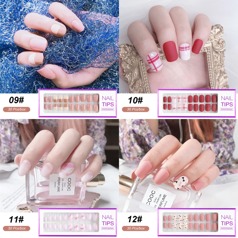 30 Pcs/box Fashion Mixed Patterns Fake Nails Kuku Palsu Full Cover Nail Tips Reusable Nail Art False Nails