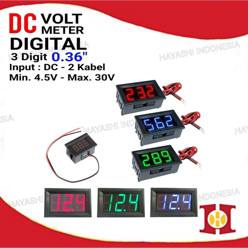 Volt Meter DC 4.5 - 30V Digital Voltmeter 0.36&quot; Dengan Frame 2 Kabel