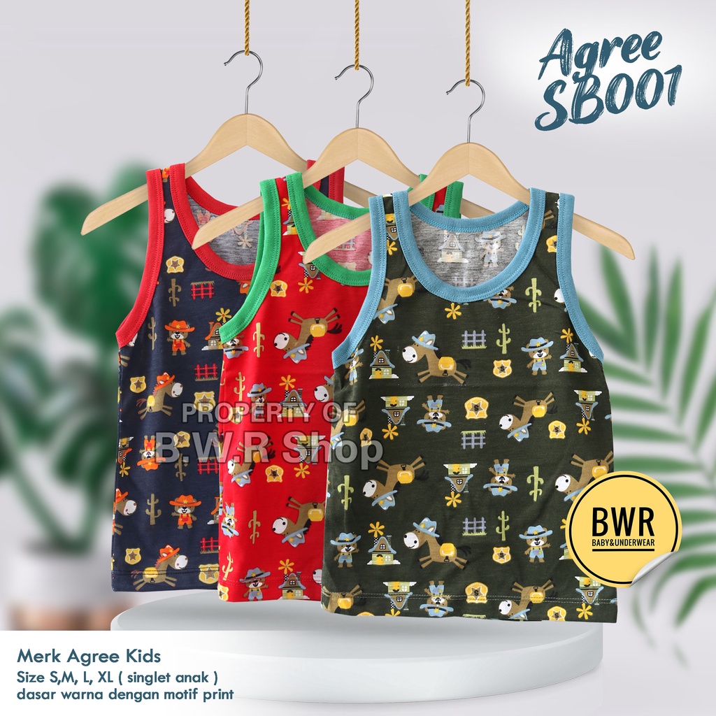 [ 3pc ] Singlet Agree Kids SG-SB001 COBOY / Kaos Dalam Anak Santai Harian Agree SB 001 Motif Lucu | Bwr