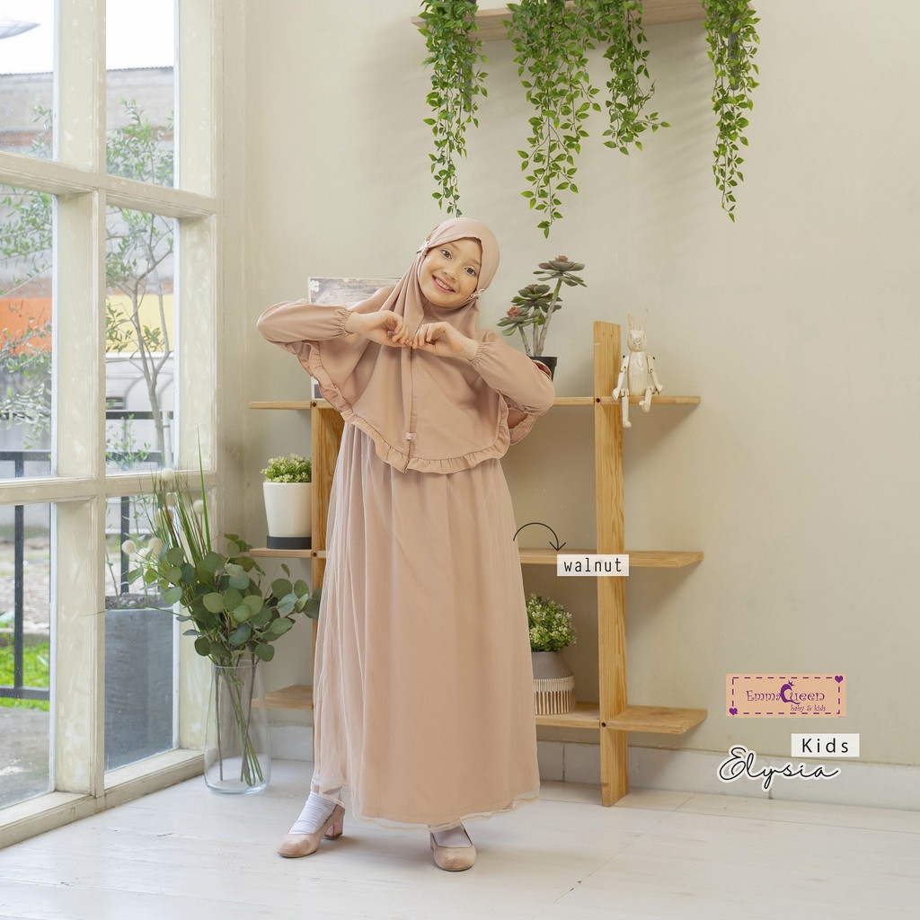 EmmaQueen - Set Dress Muslim Anak Elysia-Walnut
