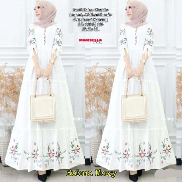 Baju Gamis Katun Jumbo Rahma Maxy Shakila Import  APlikasi Bordir Ori Busui Kancing Baju Busana Musl