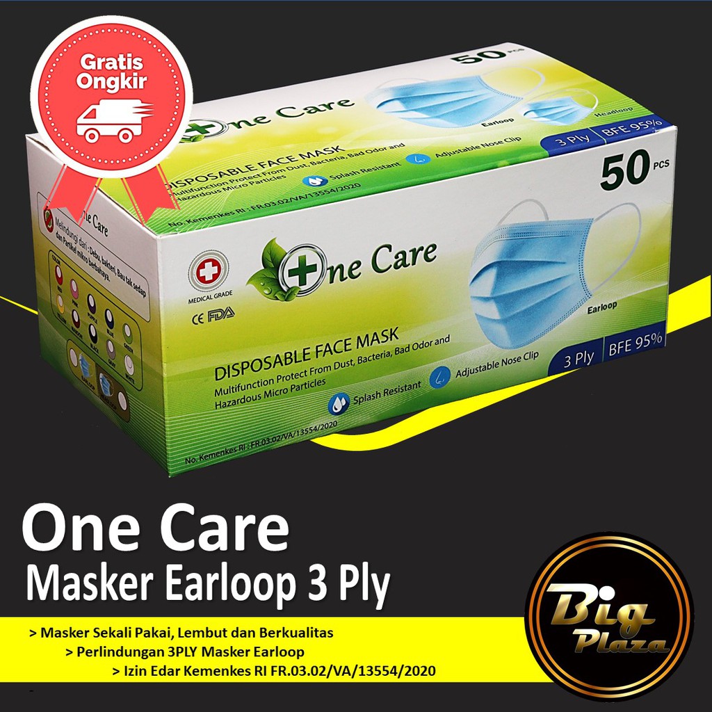 Masker NeCare Earloop 3ply isi 50 Pcs Ne Care - Big Plaza