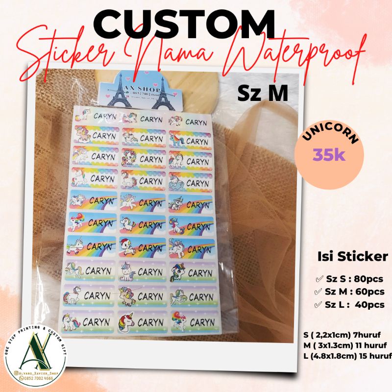 

label sticker nama waterproof sz M - unicorn