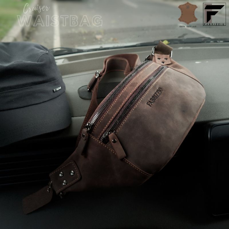 tas selempang waistbag pinggang kulit asli