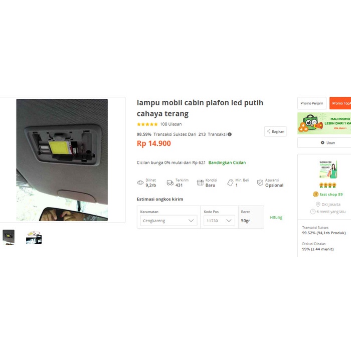 B604Hrt Lampu Mobil Cabin Plafon Led Putih Cahaya Terang - L001 - Putih Fw021Fw