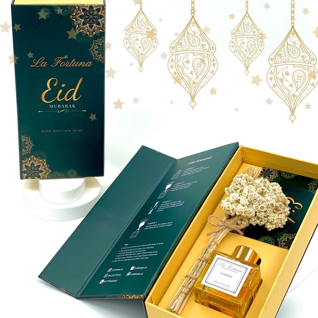 EID MUBARAK EDITION HAMPERS LEBARAN - LA FORTUNA REED DIFFUSER 50ml HAMPERS | HAMPERS LEBARAN | BINGKISAN LEBARAN | PEWANGI PENGHARUM RUANGAN | AROMATHERAPY