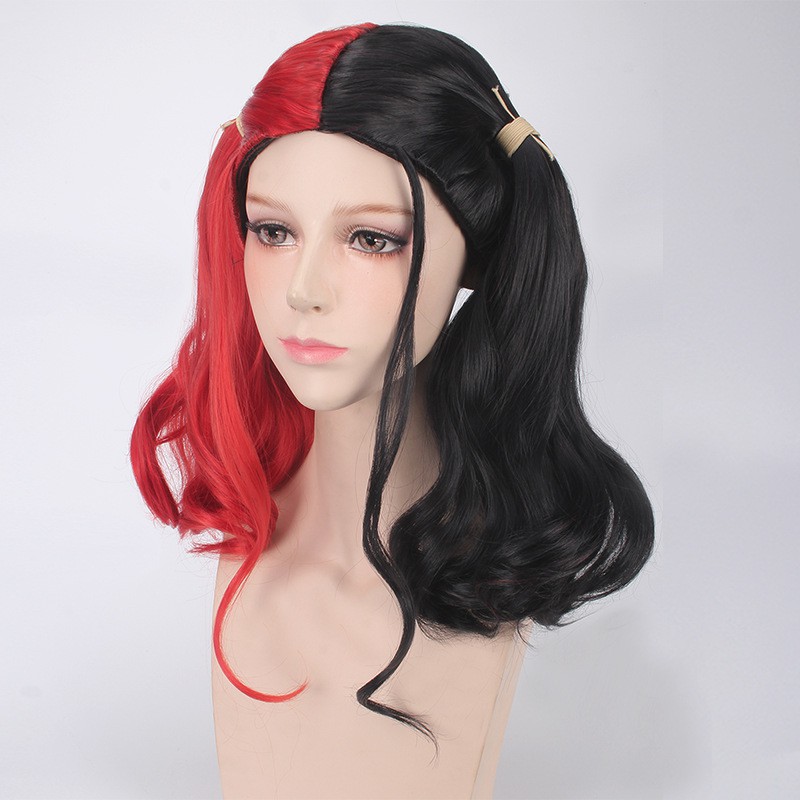 LOL-106 wig daily lolita rambut palsu cosplay harley quinn komik hitam merah