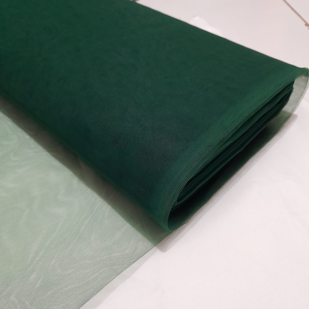 Kain Tile Tulle Kaku Sedang 100cm x 125cm meteran Per Meter Souvenir Dekorasi Wedding Veil Aksesoris-Hijau Muhamadiah