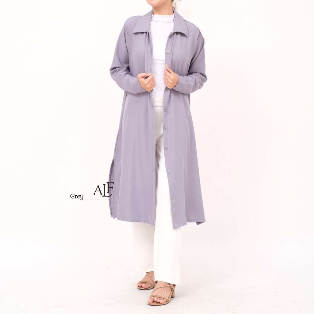 Messi Long Tunik Grey by Alfaina / Basic Tunic Kemeja Warna Abu - Abu Wanita