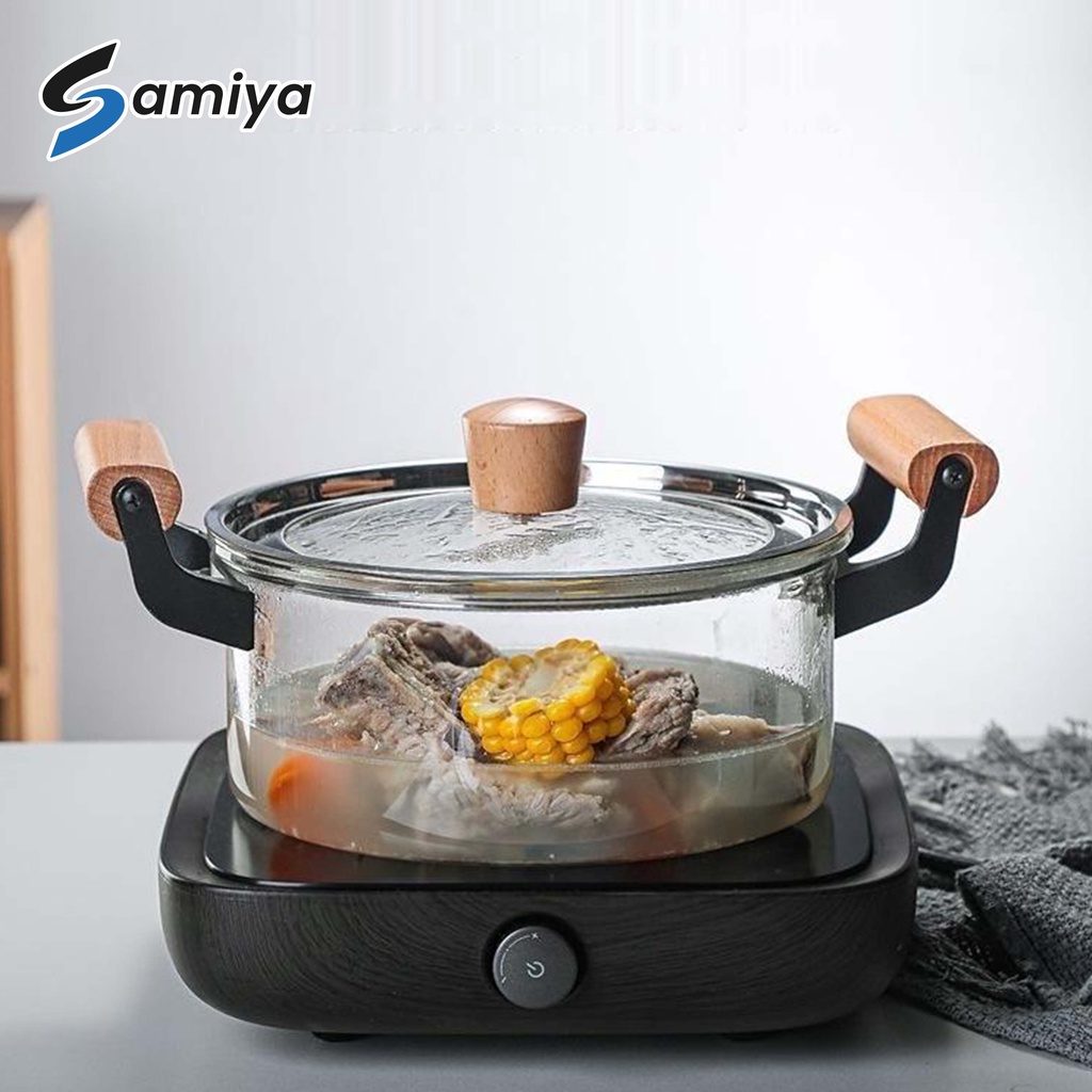 soup pot panci kaca dual handle kayu 4.5Liter / panci kuping kayu high resistant tahan panas api