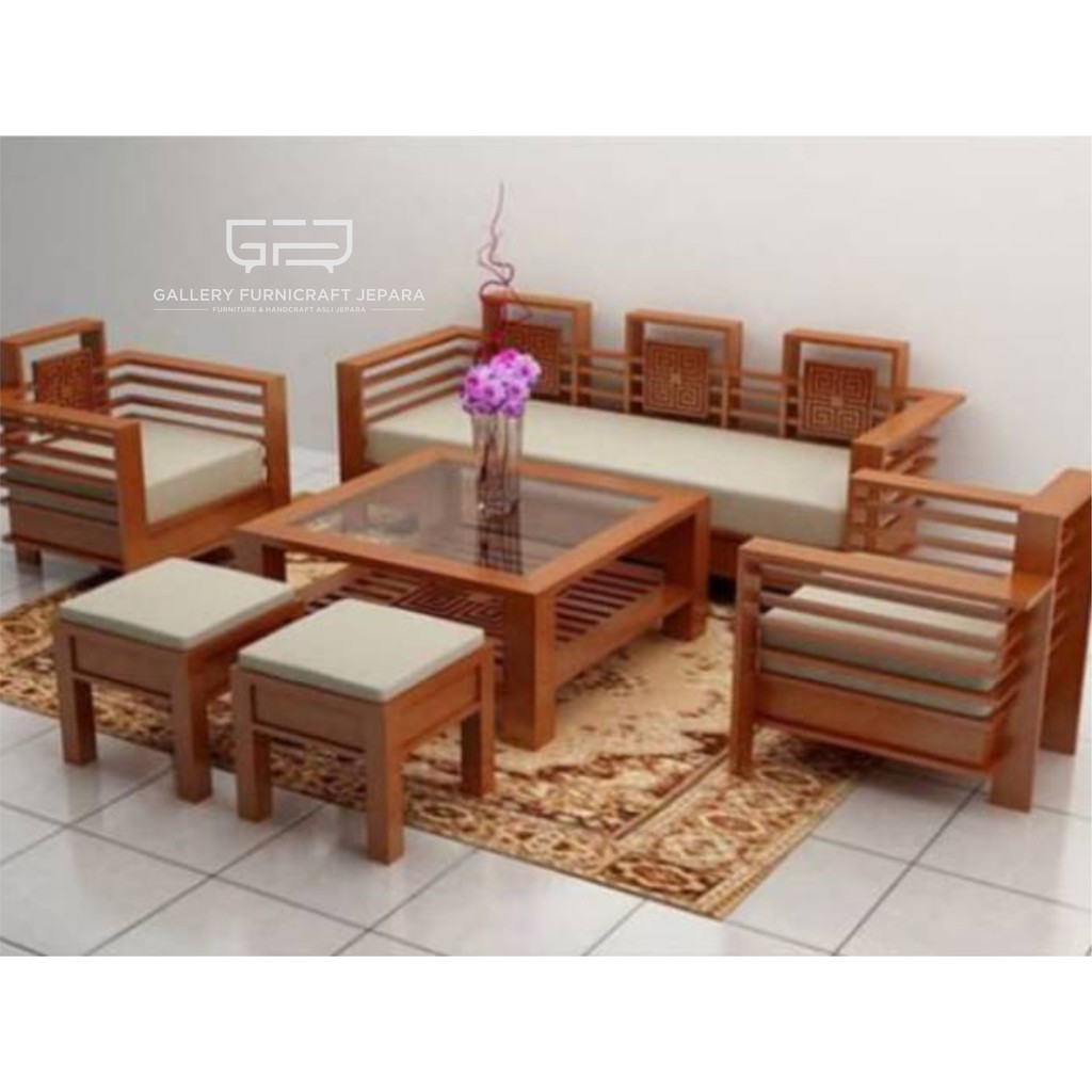 Kursi Tamu Minimalis Japanes Kayu Jati 3 1 1 Meja 2 Puk