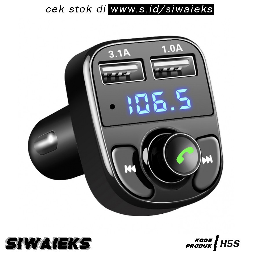 Grab Medan Bluetooth Audio Receiver FM Transmitter Handsfree with USB Car Charger H5S HY-82 Bla