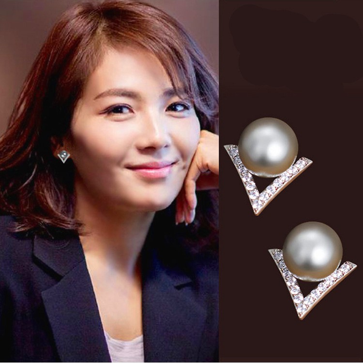 Anting Wanita E04 V PEARL Korea Fashion Women Earring Giwang Aksesoris Perhiasan Wanita