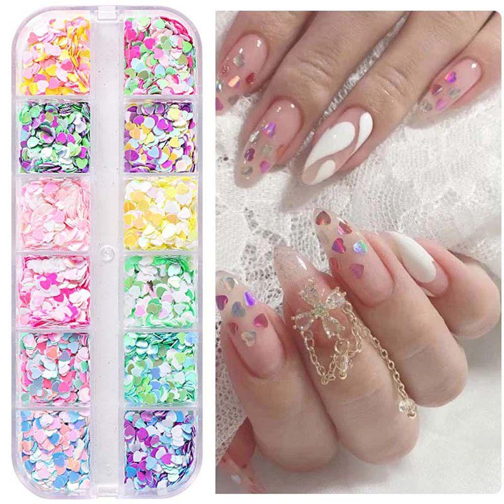 Agustina Nail Art Sequin Love Heart Colorful Nail Charms Manicure Aksesoris DIY Perhiasan Kuku Jantung Nail Art Sequin