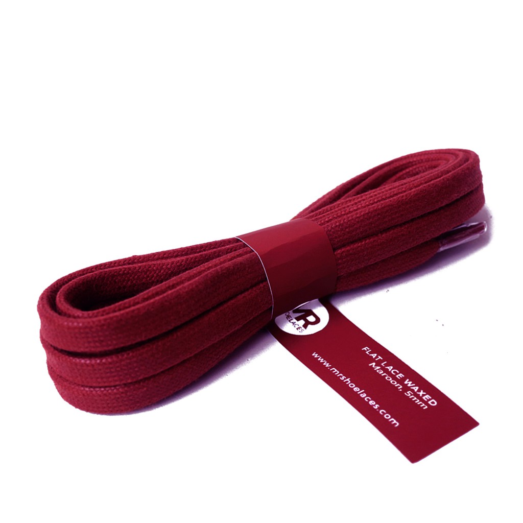 MR Shoelaces FL06 Maroon (Marun) Tali Sepatu Lilin 5mm Gepeng Flat Pipih (Waxed Laces) 90cm 100cm 120cm 150cm 180cm 200cm (Waxed Laces) - Premium Shoelace