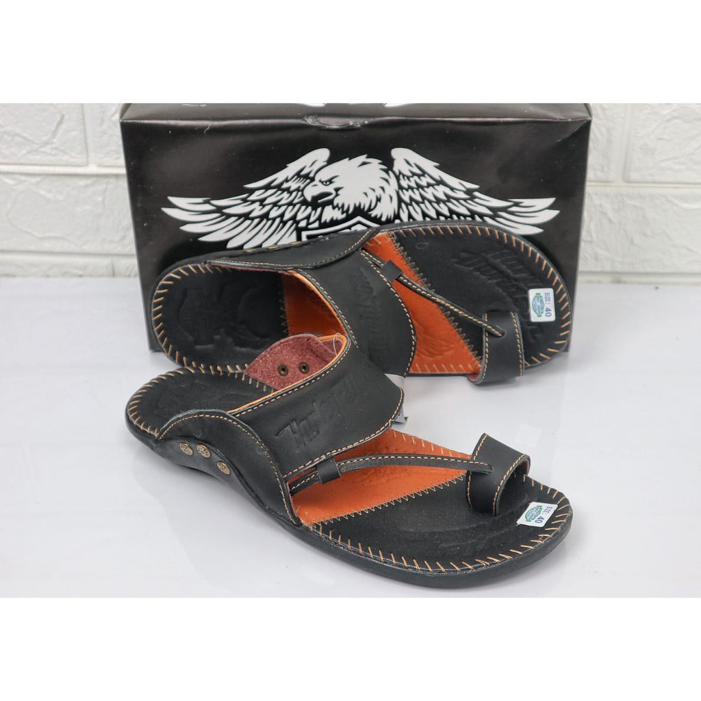 Terbaru Sandal Pria Kulit Sapi Asli Harley Davidson Real Leather Cow Sendal Jepit Jempol Casual Pria